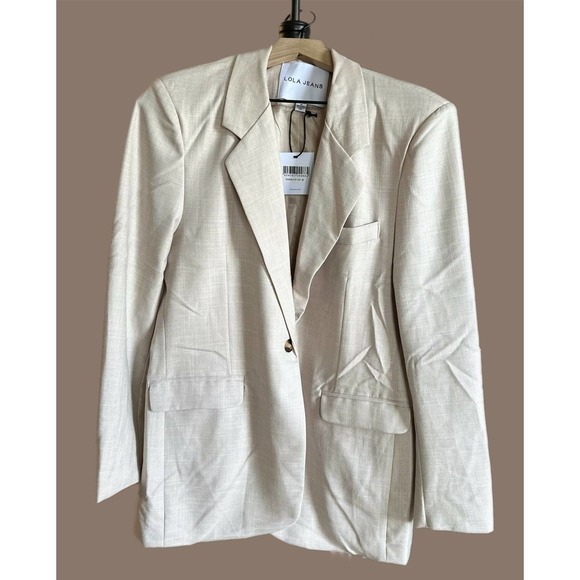NWT Lola Jeans Cotton Blend Single Breasted Button Blazer Jacket Neutral Beige M - Picture 6 of 10